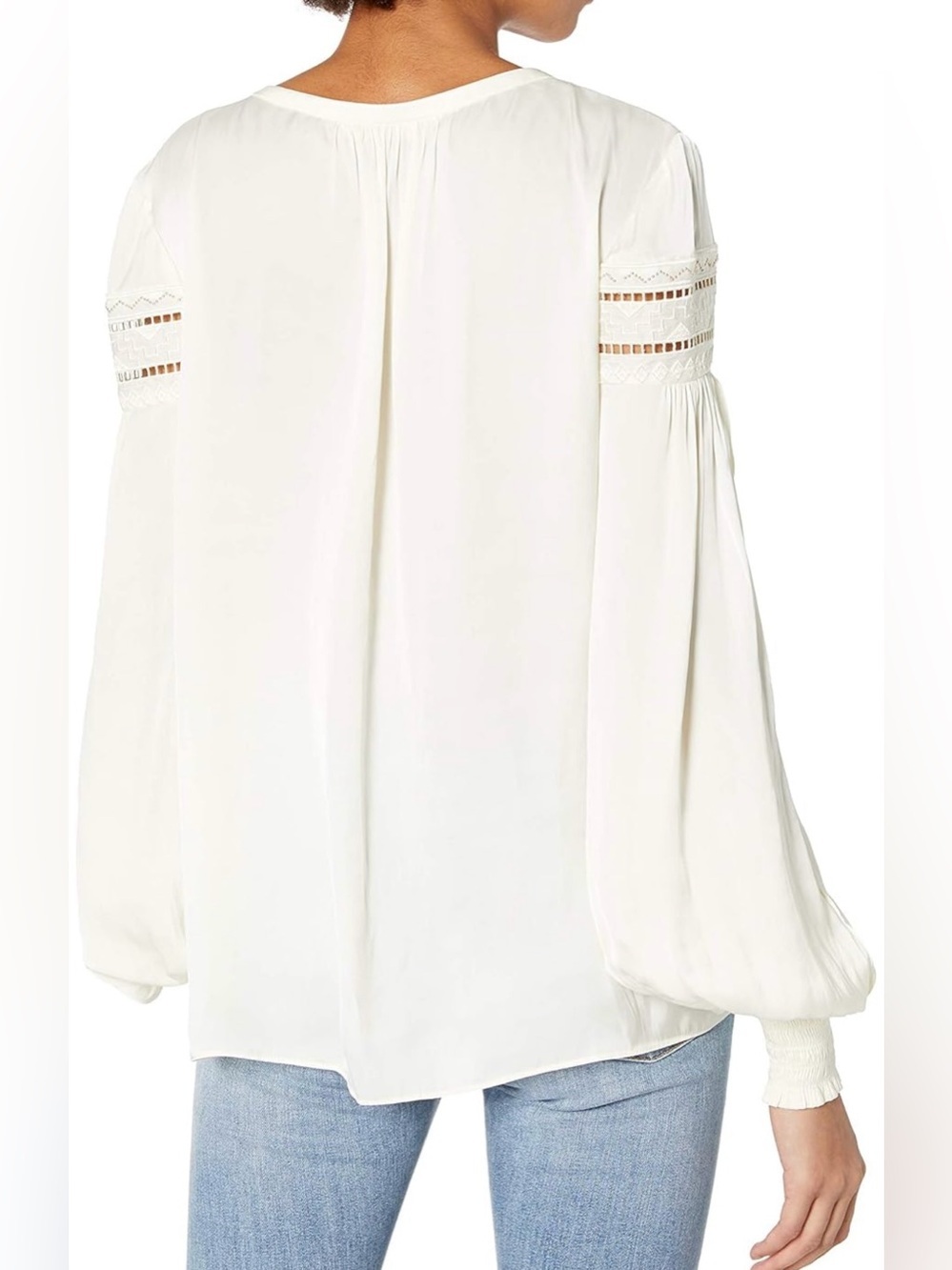 Ramy Brook Ivory Slit Sleeve Blouse with Crochet and Beading - Size XS - Picture 2 of 7